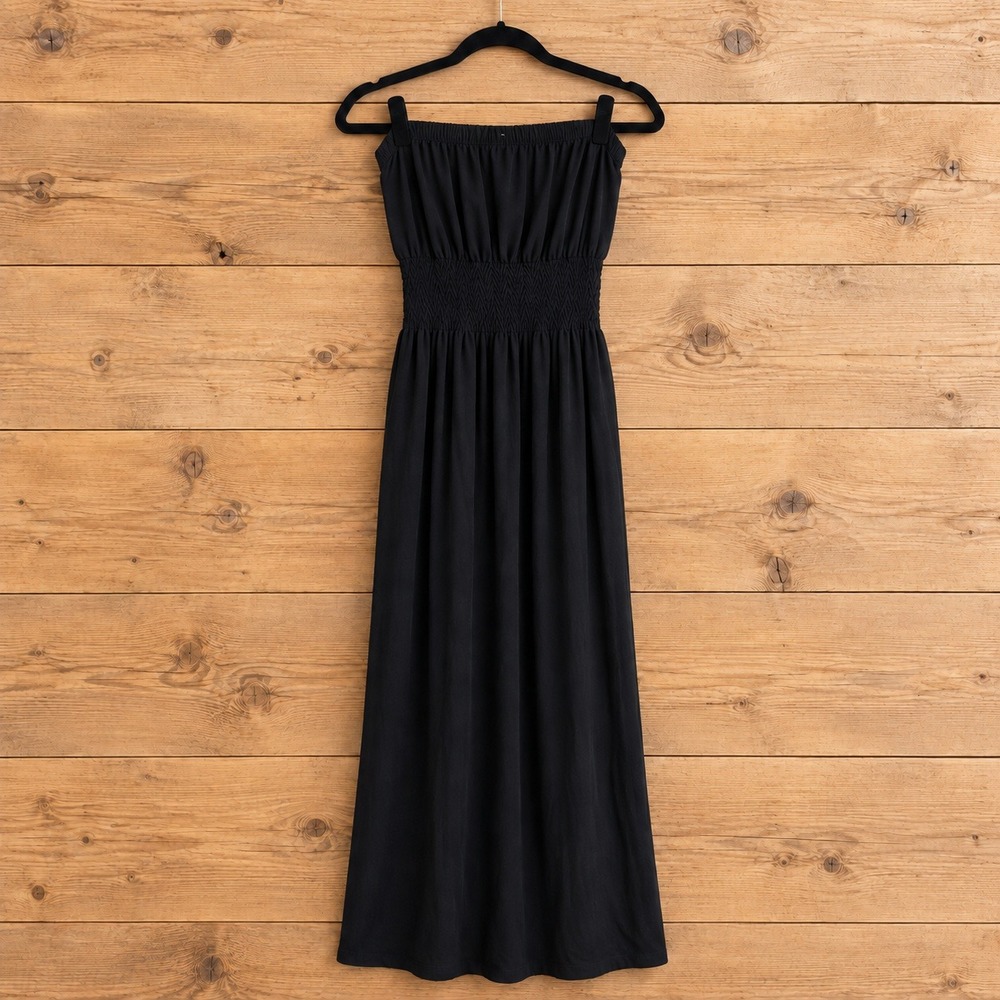 Lark + Gray Black Tube Top Dress One Size Smocked Bodice Strapless Maxi